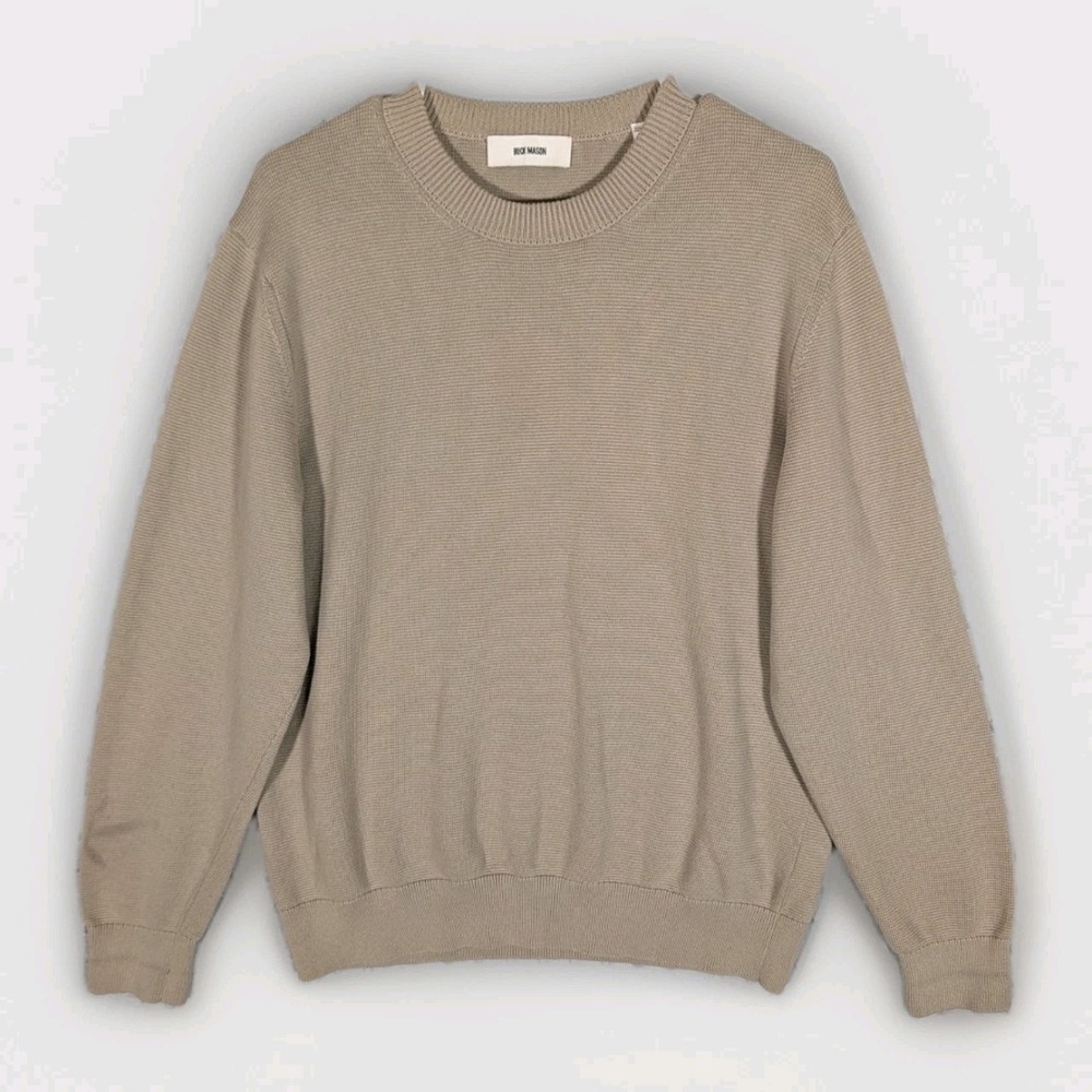 Buck Mason Traveler Sweater Men's Large Beige Cotton Crewneck Knit Pullover